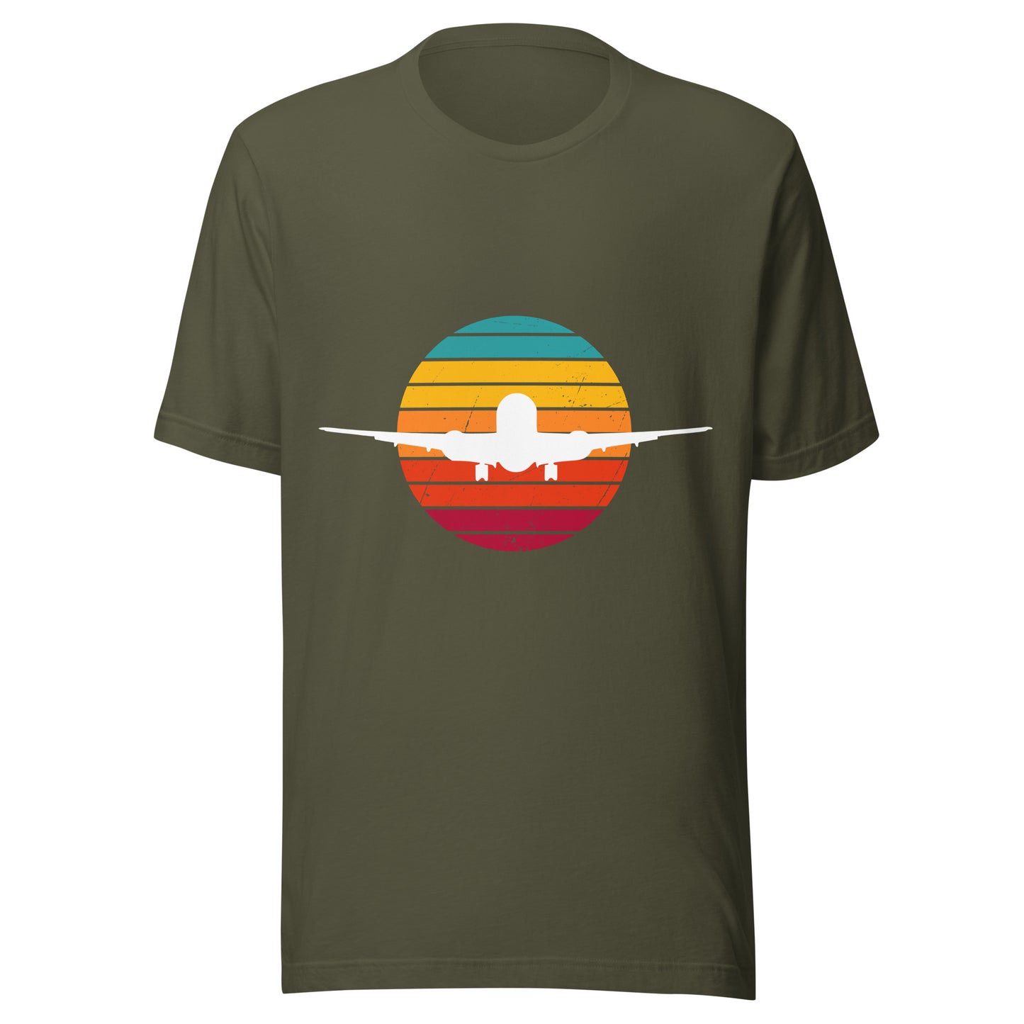 Sunset Unisex T-Shirt with Airplane Silhouette - Vintage Design for Aviation Enthusiasts