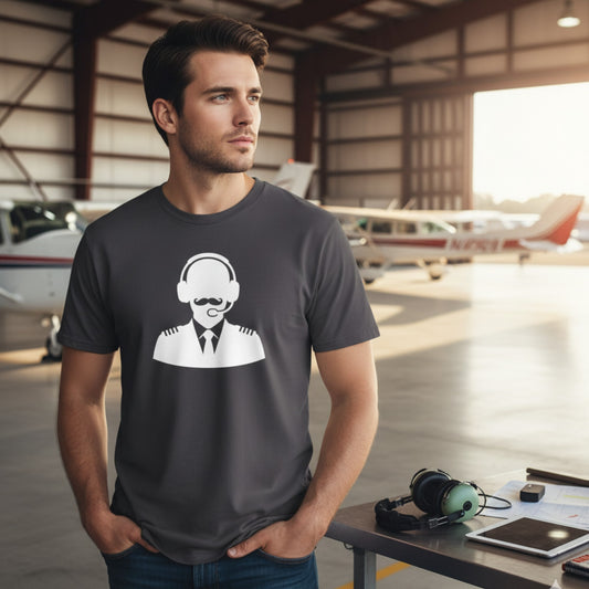 Pilot 100% organic cotton T-shirt – Captain Mustache design (MOVEMBER INSPIRED)