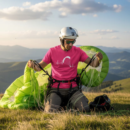 Heartbeat ECG curve unisex T-shirt with paragliding design – show your passion for silent flight
