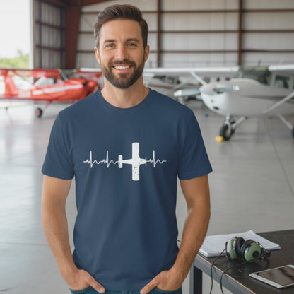 Heartbeat ECG curve unisex T-shirt with “Piper” airplane - Show your passion for aviation