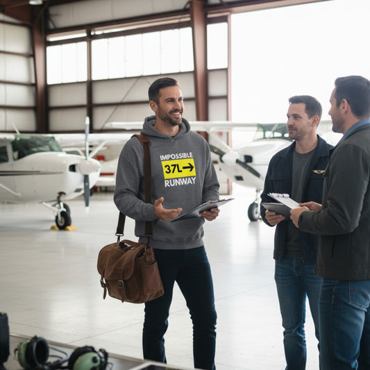 Pilot Hoodie | Funny pilot hoodie “Impossible Runway 37L” for humorous aviation fans