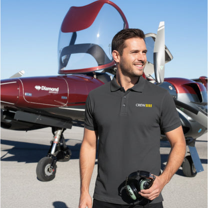 Premium Piqué Polo shirt with 4-stripe rank (Captain) "CREW" - Embroidered Aviation Polo shirt perfect for crew members