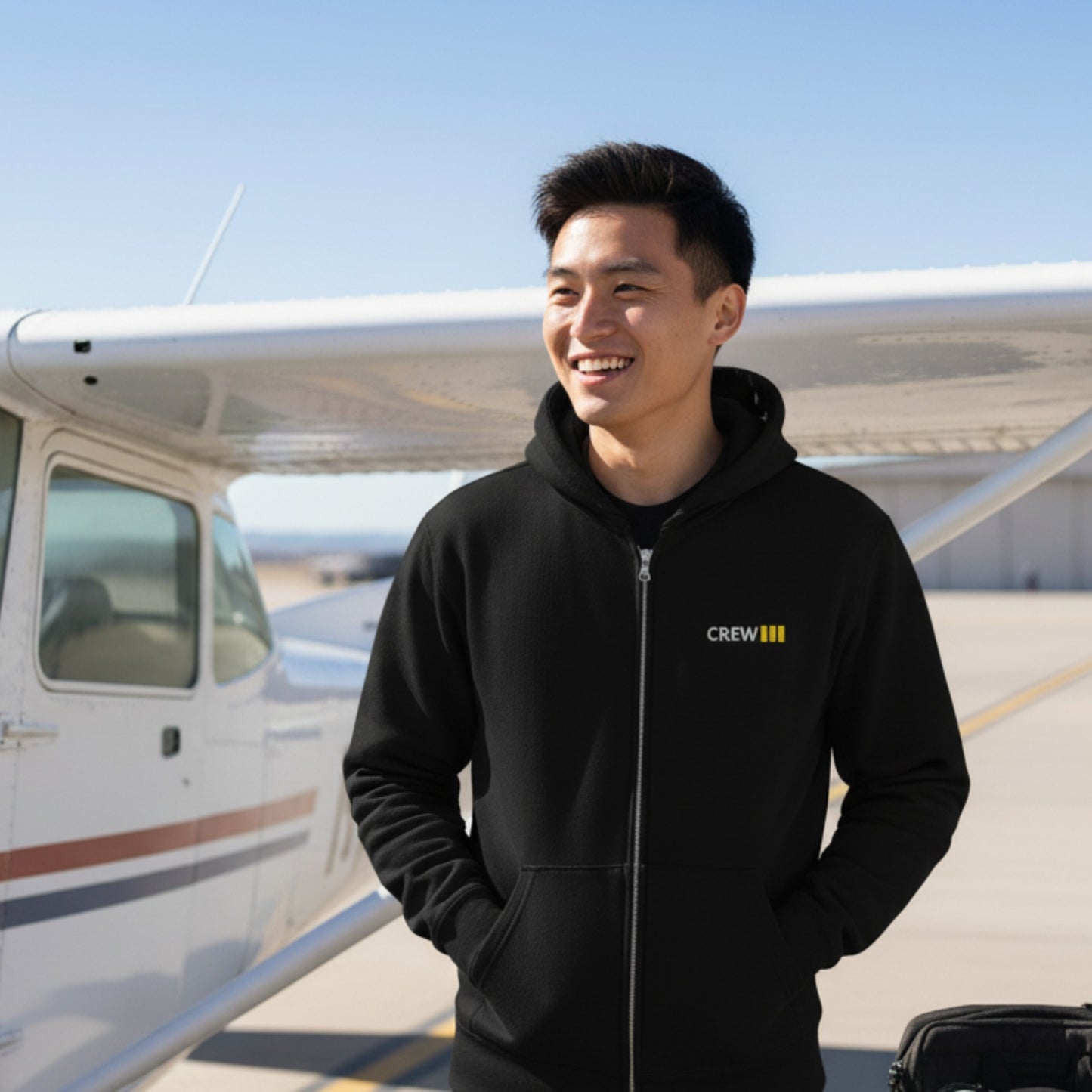 Pilot Zip-Hoodie with Rank 3-Stripes (First Officer) "CREW" – Stylish hoodie with pilot rank insignia