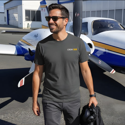 Pilot Unisex T-Shirt with Rank 4-Stripes (Captain) "CREW" – Show your rank as an aviation enthusiast