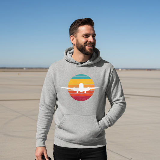 Sunset Premium Hoodie with Airplane Silhouette - Vintage Design for Aviation Enthusiasts