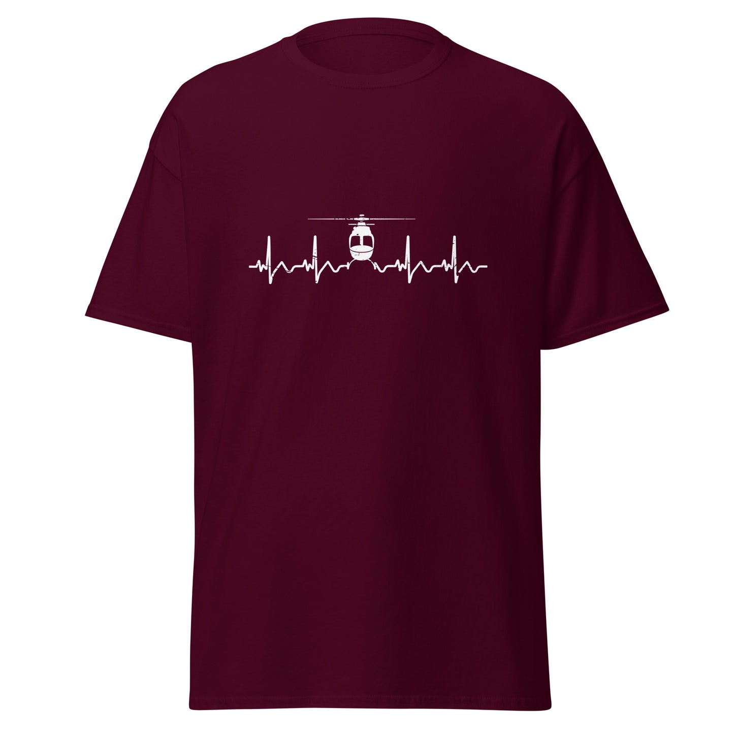 Heartbeat ECG Curve Unisex T-Shirt with Helicopter - Perfect for aviation enthusiasts