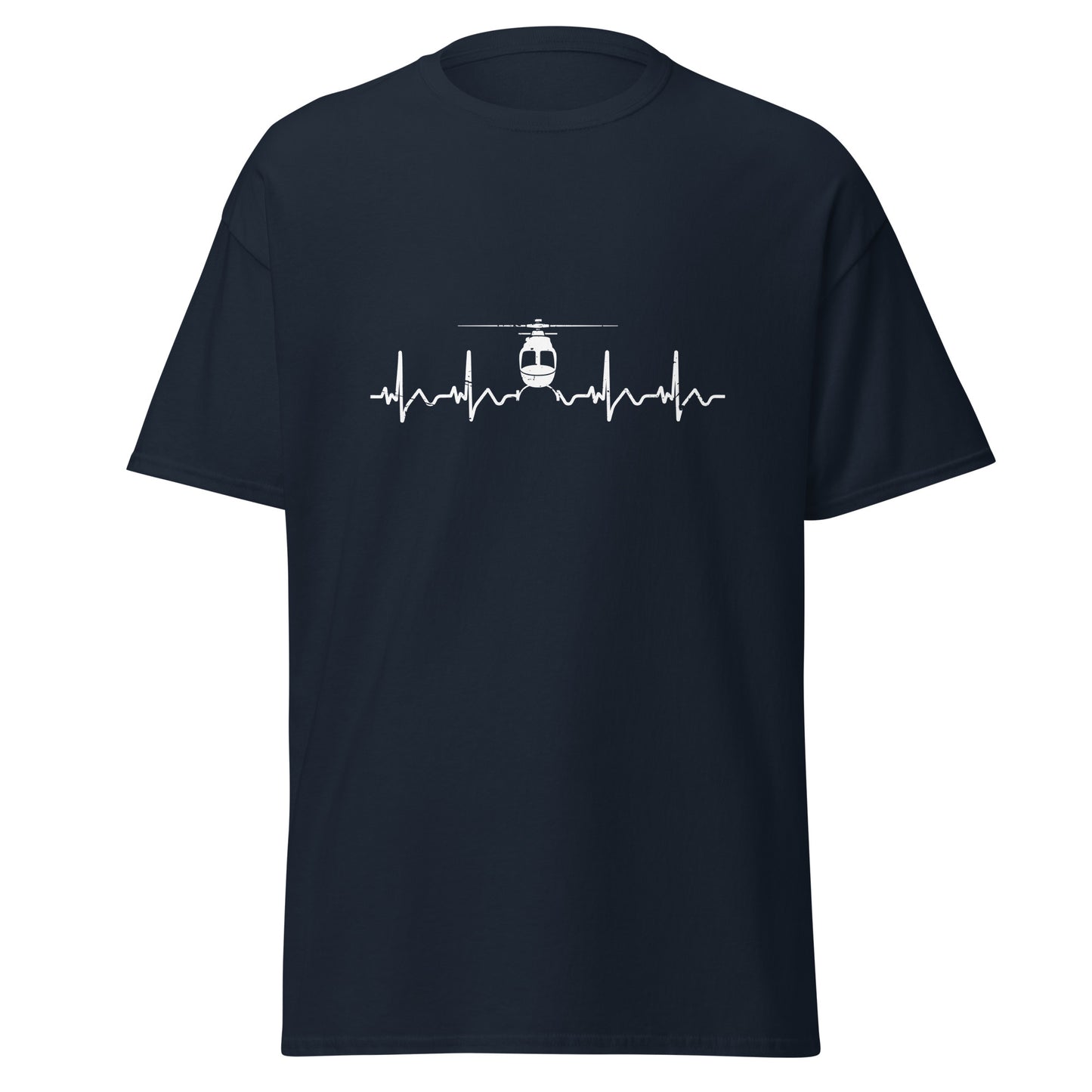 Heartbeat ECG Curve Unisex T-Shirt with Helicopter - Perfect for aviation enthusiasts
